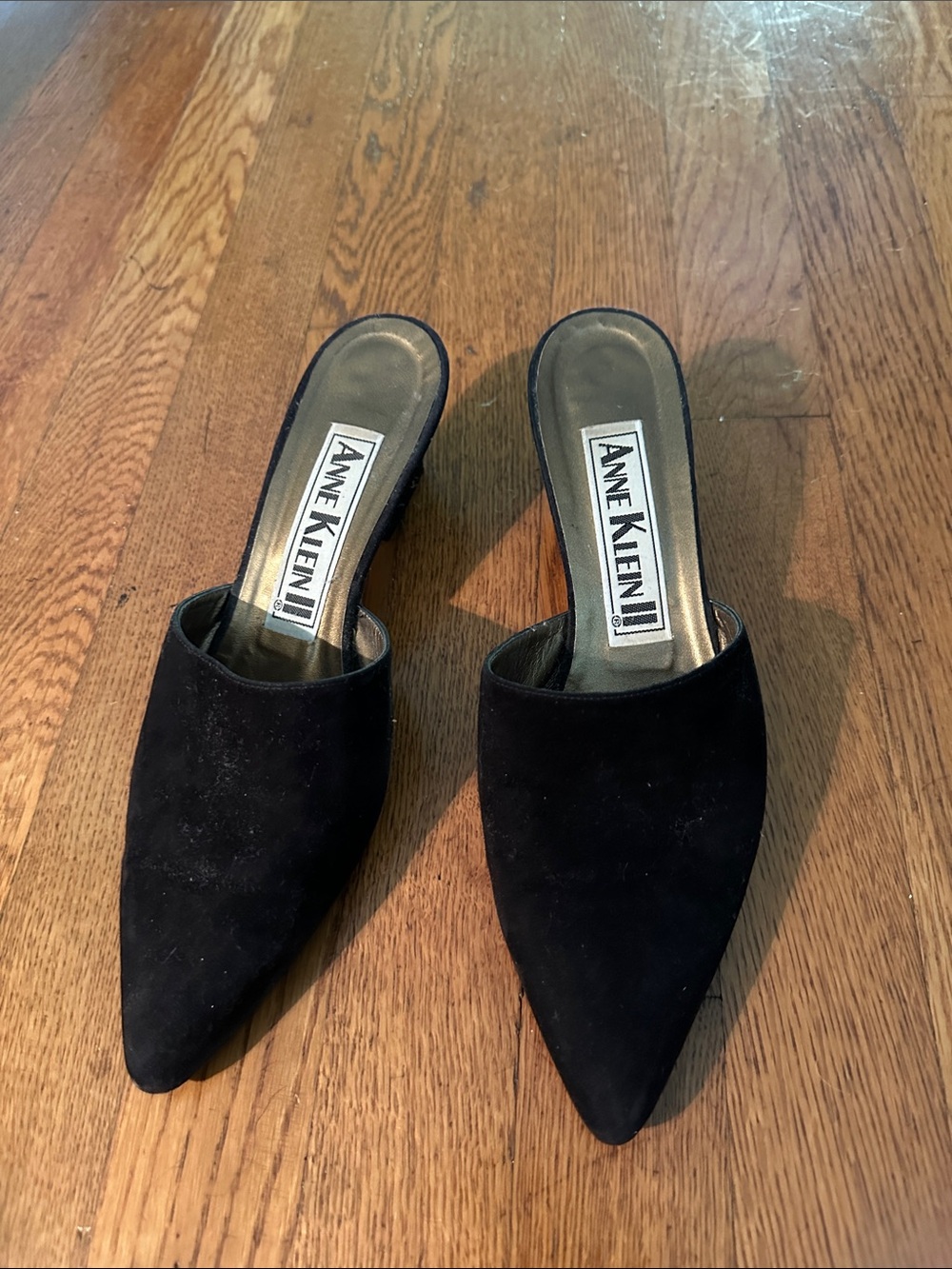 Anne Klein Black Pointed-Toe Suede Slip-On Mules